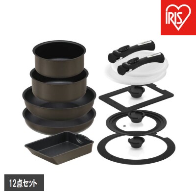 ダイヤモンドコートパンマルチエッグパン入り12点IHガス火対応 MEGI 12Sブラウンメタリック