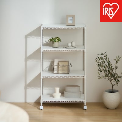 カラーメタルラック　ウッドボード付き CMM-55104B ホワイト