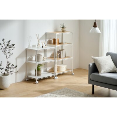 カラーメタルラック　ウッドボード付き CMM-55104B ホワイト