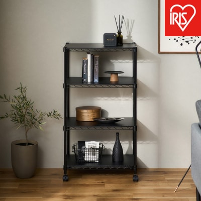 カラーメタルラック　ウッドボード付き CMM-55104B ブラック