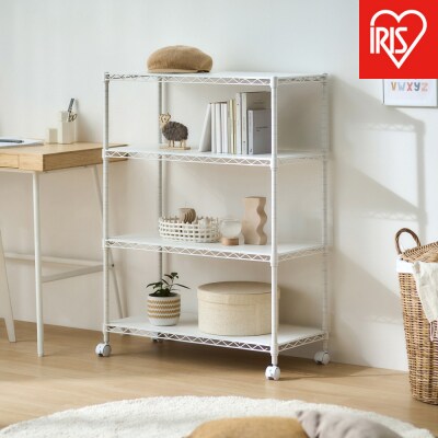 カラーメタルラック　ウッドボード付き CMM-75104B ホワイト