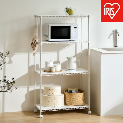 カラーメタルラック　ウッドボード付き CMM-75144B ホワイト