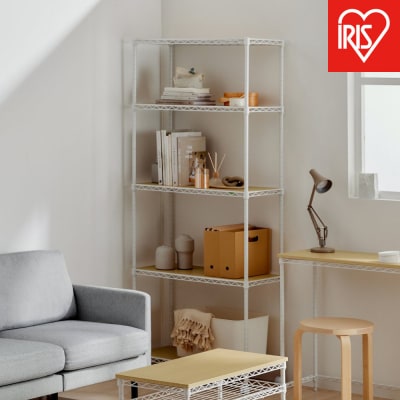 カラーメタルラック　ウッドボード付き CMM-75185B ホワイト