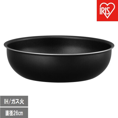 ダイヤモンドコートパン 炒め鍋26cmIH・ガス火対応 NTF-SEI26W ブラックメタリック