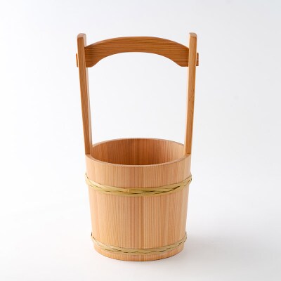 天然秋田杉 花手桶・柄杓 (竹タガ) 国産 職人手作り |odwa-00012