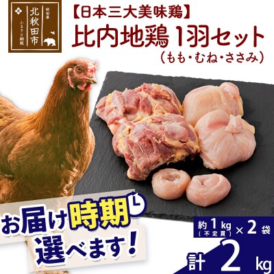 比内地鶏1羽セット(もも肉・むね肉・ささみ) 約1kg×2袋|jaat-021201