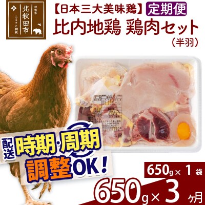 《定期便3ヶ月》 比内地鶏鶏肉セット(半羽)(650g×1袋)×3回|jaat-031603