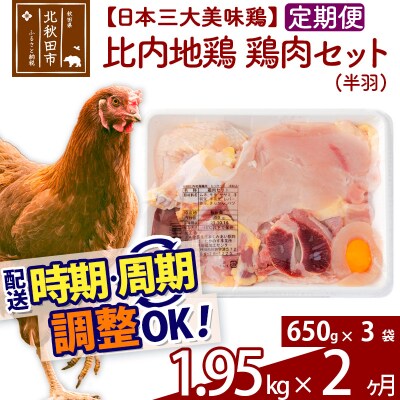 《定期便2ヶ月》 比内地鶏鶏肉セット(半羽)(650g×3袋)×2回|jaat-031802