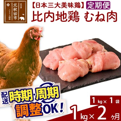 《定期便2ヶ月》比内地鶏 むね肉(1kg×1袋)×2回 計2kg|jaat-050602