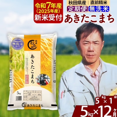 R7年産 新米受付《定期便12ヶ月》あきたこまち 5kg【無洗米】|msrf-30312