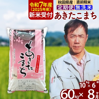 R7年産 新米受付《定期便8ヶ月》秋田県産あきたこまち60kg【無洗米】|msrf-31308