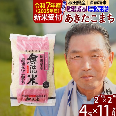 R7年産 新米受付《定期便11ヶ月》秋田県産あきたこまち4kg 無洗米|oomr-30211