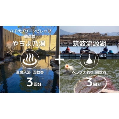 八千代グリーンビレッジ 温泉入浴 3回分 + 筑波流源湖  ヘラブナ釣り 3回分 [AN011ya]