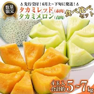 【6月上旬以降発送】タカミレッド  タカミメロン 食べ比べ 合計4玉入り[BU003ya]