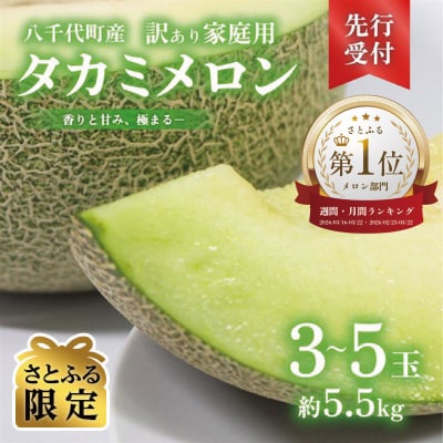 【訳あり】【さとふる限定 先行受付6月上旬以降発送】八千代町産 タカミメロン 3-5玉 約5.5kg
