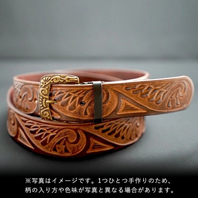 牛革ベルト(インディアン(鷲の羽)模様・焦茶かすれ染め) [BE017ya-M]