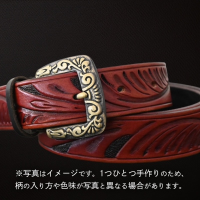 牛革ベルト 羽根模様アンティークコードバン染め+黒 [BE024ya-L]