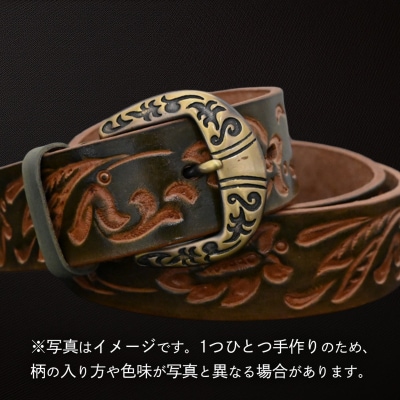 牛革ベルト フラワーオリーブグリーン [BE030ya-M]