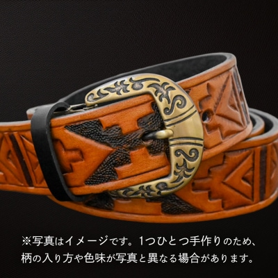 牛革ベルト インディアンアンティーク茶染め+黒 [BE037ya-M]