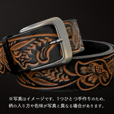 牛革ベルト 黒かすれ染め [BE042ya-L]