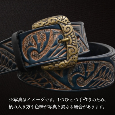 牛革ベルト インディアン鷲柄 紺すかし染め [BE052ya-L]