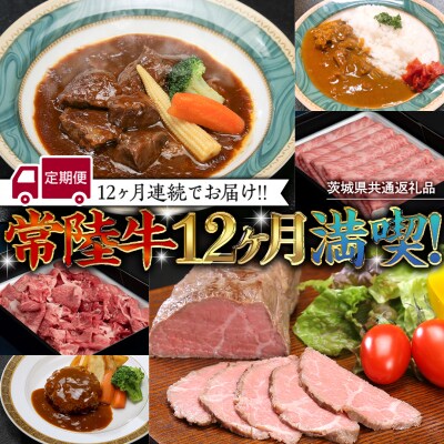 【茨城県共通返礼品】【定期便】常陸牛 贅沢 満喫 定期便 牛肉 黒毛和牛 国産 12ヶ月連続でお届け