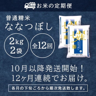 令和7年産新米≪先行受付≫【定期便】ななつぼし 2kg×2袋 《普通精米》全12回