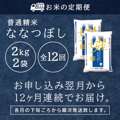 令和7年産【お米の定期便】ななつぼし 2kg×2袋 《普通精米》全12回