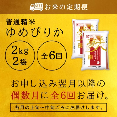 令和7年産【お米の定期便】《偶数月お届け》ゆめぴりか 2kg×2袋 《普通精米》全6回