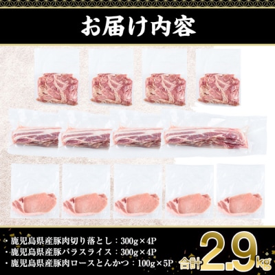 鹿児島県産豚肉3種セット(計2.9kg)