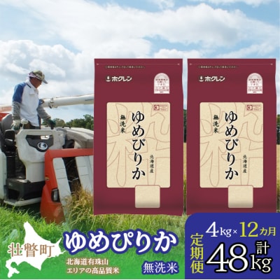 【令和6年産】【1年定期】(無洗米4kg)ホクレンゆめぴりか(無洗米2kg×2袋) SBTD052