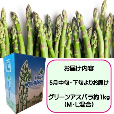 【先行予約】朝採り直送 グリーンアスパラ約1kg(M・L混合) 北海道壮瞥町産 SBTM001