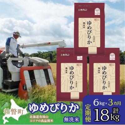 【令和6年産】【3ヶ月定期】(無洗米6kg)ホクレンゆめぴりか(無洗米2kg×3袋) SBTD054