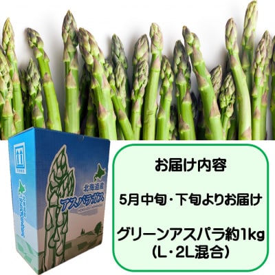 【先行予約】朝採り直送 グリーンアスパラ約1kg (2L・L混合) 北海道壮瞥町産 SBTM008