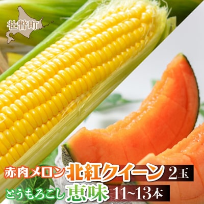 【先行予約】北海道壮瞥産　赤肉メロン2玉ととうもろこし(恵味)11～13本のセット SBTP015