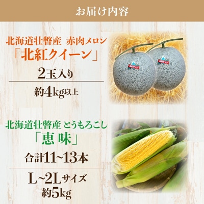 【先行予約】北海道壮瞥産　赤肉メロン2玉ととうもろこし(恵味)11～13本のセット SBTP015