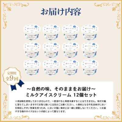【無添加】 【定期便:全9回】北海道 プレミアムミルクアイスクリーム×12個【1105103】