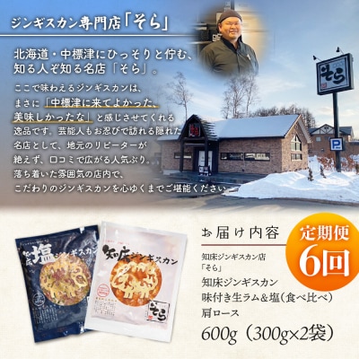 【定期便:全6回】生ラム肩ロースジンギスカン2種計600g【1601202】