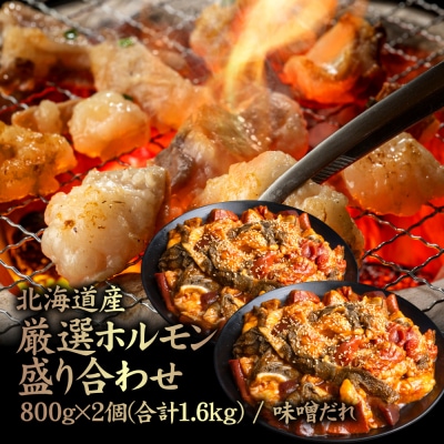 北海道産 厳選ホルモン盛り合わせ800g×2個(合計1.6kg)　味噌タレ【5700601】