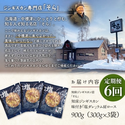 【定期便:全6回】ジンギスカン味付「塩ダレ」ラム900g【1601802】
