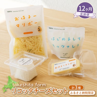 竹下牧場 【12ヶ月配送】リコッタチーズセット 計470g【24029】