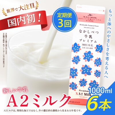 【定期便:全3回】なかしべつ牛乳プレミアム NA2 MILK 1000ml×6本【1405101】