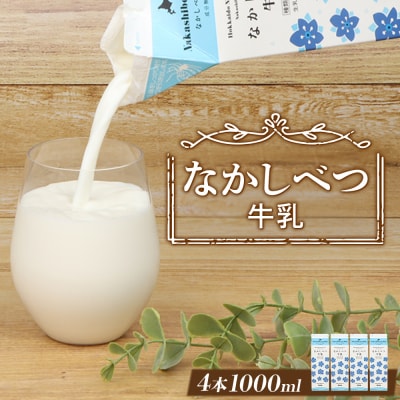 北海道なかしべつ牛乳 1L×4本【1405502】