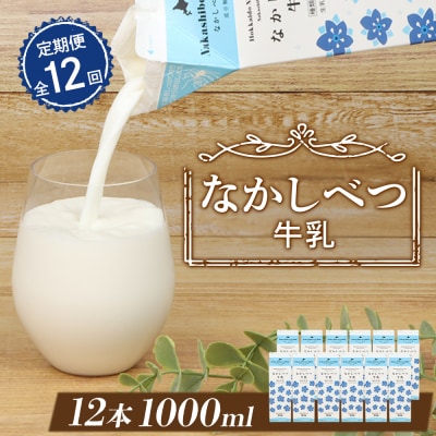 【定期便:全12回】北海道なかしべつ牛乳 1L×12本【14061】