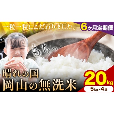 【6ヶ月定期便】晴れの国岡山の無洗米 20kg《申し込み翌月から発送》