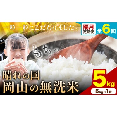 【隔月6ヶ月定期便】晴れの国岡山の無洗米 5kg 矢掛町《申し込み翌月から1か月おきに発送》