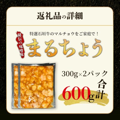 希少な特選石垣牛のホルモンをご家庭で!!秘伝の味噌味マルチョウ300g×2パック