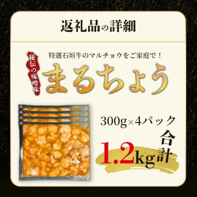 希少な特選石垣牛のホルモンをご家庭で!!秘伝の味噌味マルチョウ300g×4パック