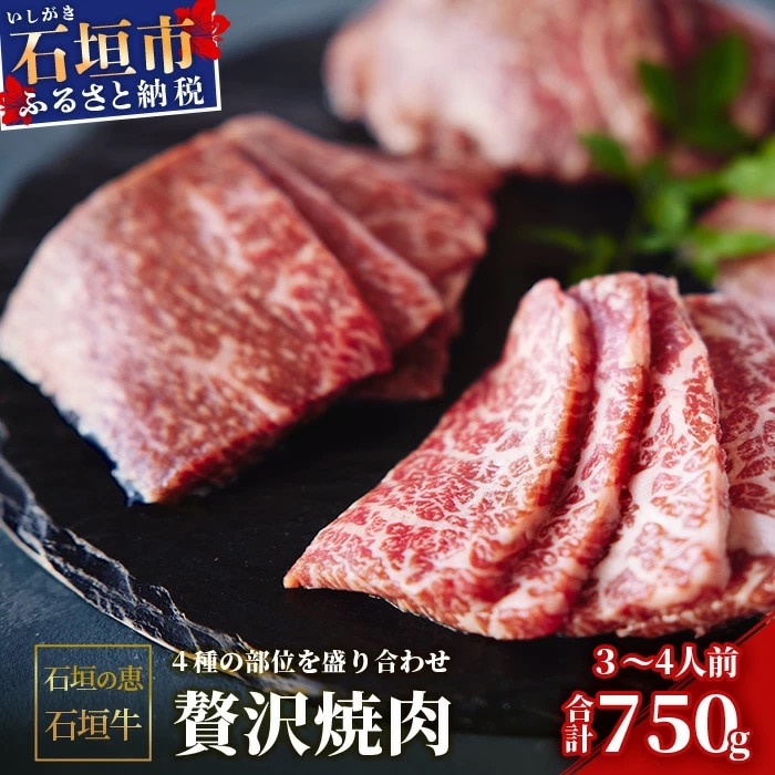 【産地直送】石垣の恵 石垣牛 贅沢焼肉(4種盛)【合計750g】【日本最南端の黒毛和牛】KB-100