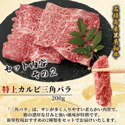 石垣島産黒毛和牛 新里牛 特上カルビ2種セット ハネシタ・特上カルビ三角バラ 各200g 計400g